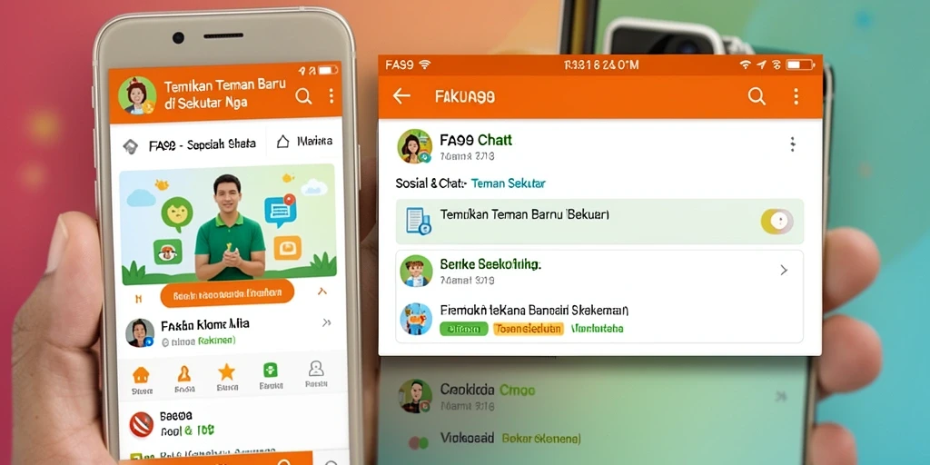 Antarmuka pengguna aplikasi FA99 untuk menemukan teman sekitar.