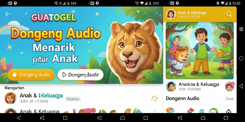 Antarmuka user-friendly GUATOGEL dengan pilihan dongeng audio.